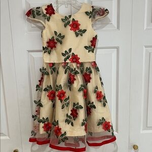Five Loaves Two Fish Poinsettia Holiday Dress Girls Size 14